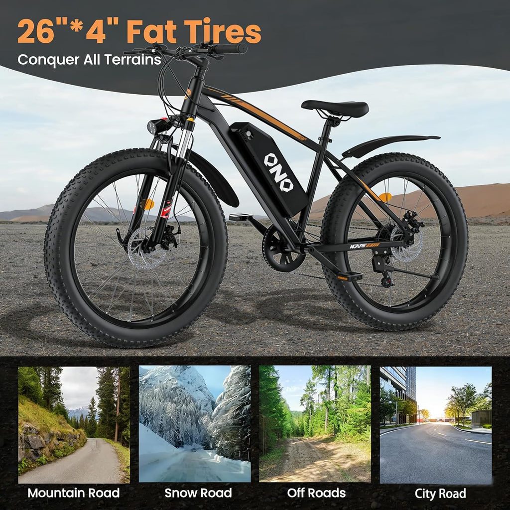 Electric Bike for Adults, 1500W Peak Motor 28MPH, 48V 15AH Removable Battery, 60Miles Range, UL 2849 Certified, 26*4 Fat Tire Ebike Dual Disc Brakes, Shimano 7-Speed for Commute & Outdoor Adventure
