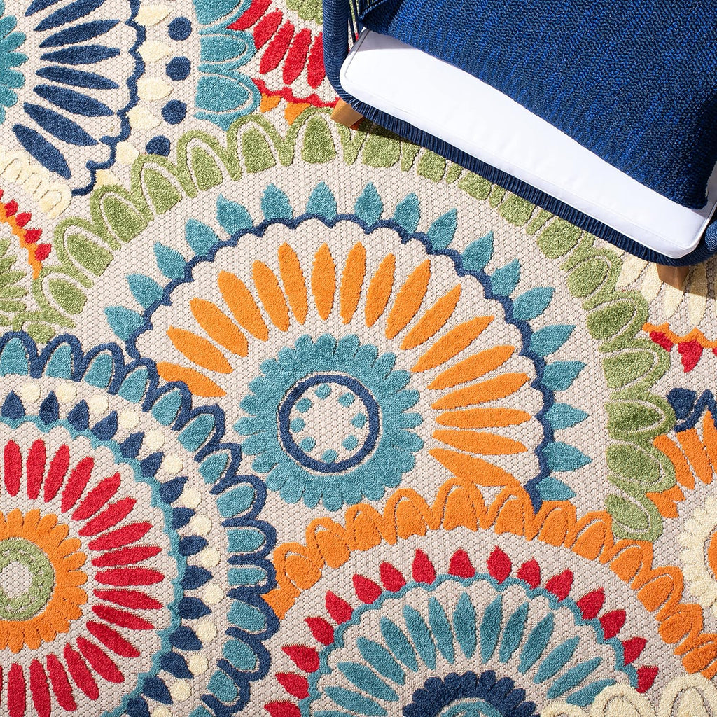 SAFAVIEH Washable Rug Outdoor Cabana Collection - 9' x 12', Blue & Ivory, Non-Shedding & Easy to Clean, Ideal for Patio, Backyard, Mudroom (CBN382M)