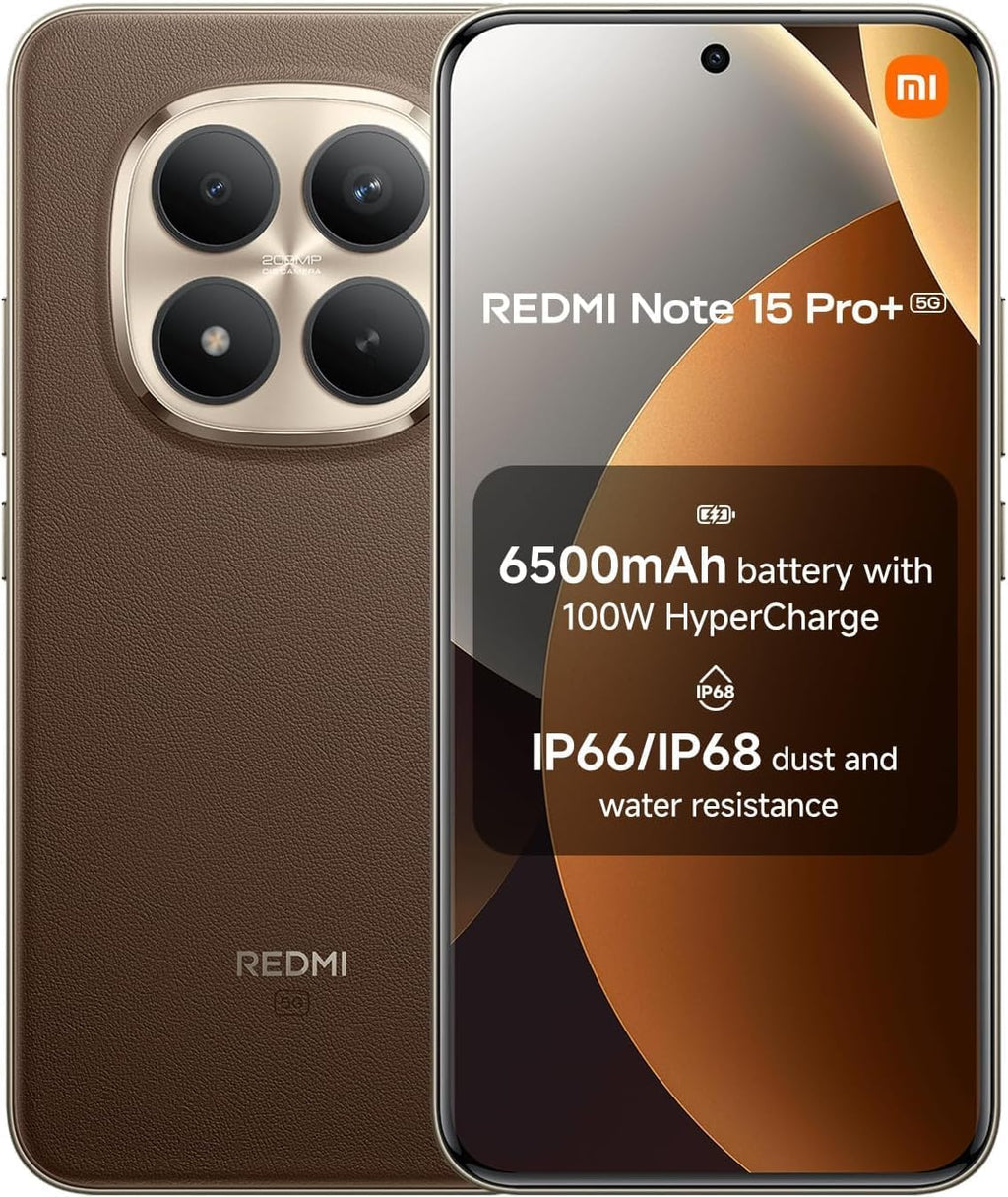 XIAOMI Redmi Note 15 Pro+ Plus 5G Ai (Compatible with Tmobile Mint Tello & Global) (512GB + 12GB) NFC 6.83" 120Hz 200MP Ultra Camera Model 2510ERA8BG Unlocked Dual Sim Liberado (Mocha Brown)