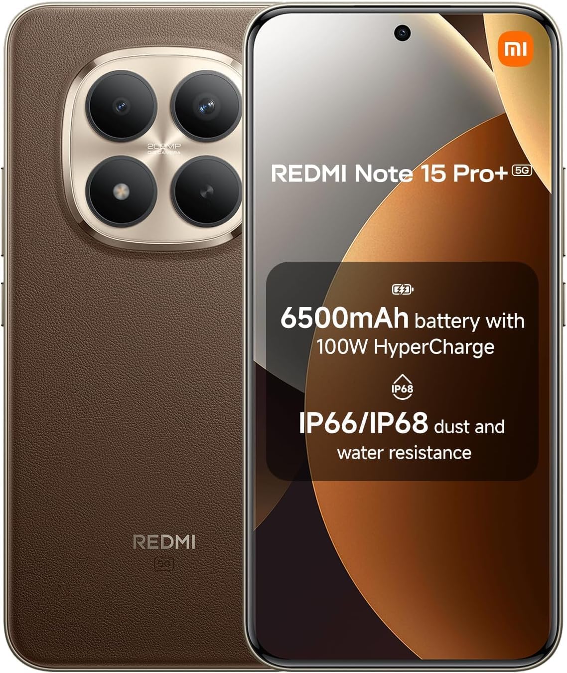 XIAOMI Redmi Note 15 Pro+ Plus 5G Ai (Compatible with Tmobile Mint Tello & Global) (512GB + 12GB) NFC 6.83" 120Hz 200MP Ultra Camera Model 2510ERA8BG Unlocked Dual Sim Liberado (Mocha Brown)