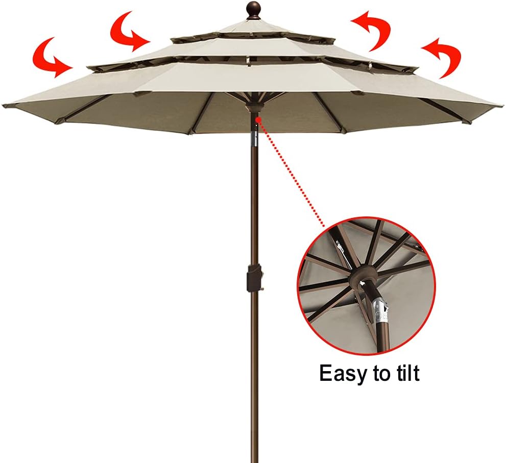 EliteShade USA 10-Year-Non-Fading 9ft 3-Tier Market Patio Umbrella, Commercial Grade Outdoor Table Umbrella with Crank Open, Windproof & UPF 50+ UV Protection, Heavy Duty Ventilation for Garden, Deck, Pool, Backyard, Beach & Bistro, Antique Beige