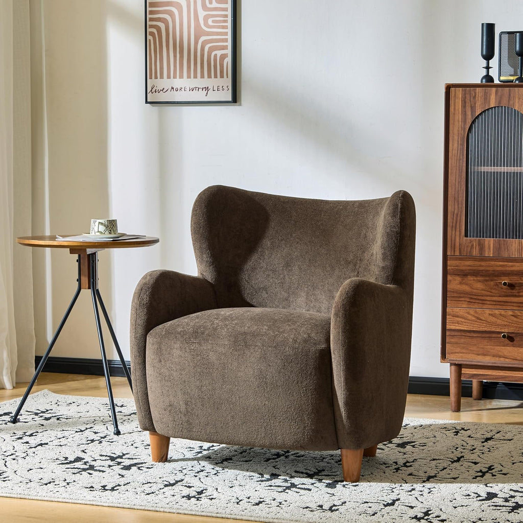 Christopher Knight Home Auden Wingback Accent Chair, Fabric Club Chair, Velvet Upholstered Armchair, Curved Backrest Single Sofa, Soft Cushion Seating, Reading Lounge Chair for Living Room, Brown