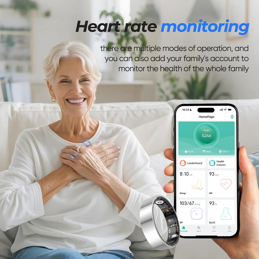 Smart Ring Health Tracker - IP68 Water Resistance, Sleep & Exercise Monitoring, iOS & Android Compatible, Long Lasting Battery Life, No Subscription Required, Unisex for Women & Men (Black, 12)