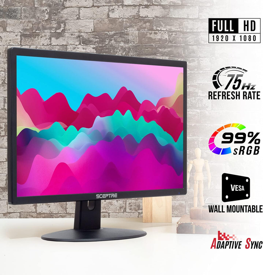 Sceptre 22-Inch 75Hz 1080p LED Monitor HDMI VGA Build-in Speakers, Brushed Black 2019 (E225W-19203S),Metal Black