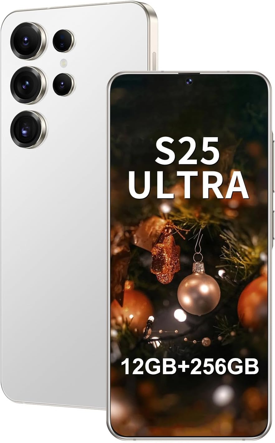 Unlocked Cell Phones I25 Ultra 5G Smartphone Android 14 Unlocked Phones 12GB+512GB Snapdragon 8Gen3 7" HD Screen 48MP+108MP 6800mAh Support Dual SIM Fingerprint Lock GPS Face ID (White)