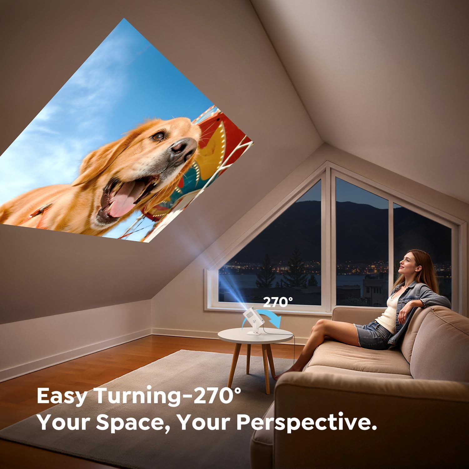 Mini-Projector with WiFi6 and Two-Way Bluetooth5.4, 1080P 4K Support, Built-in Apps & 2026 Android 14 Portable Outdoor Movie Proyector for Bedroom, Auto Keystone & 270° Rotation for Phone/HDMI/USB
