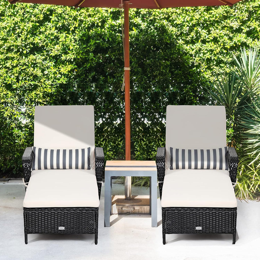 Tangkula Wicker Chaise Lounge Outdoor, Patio Rattan Reclining Chaise with 6-Gear Adjustable Backrest, Thick Padded Cushion & Removable Lumbar Pillow, Pool Lounge Chairs for Outside Balcony Backyard
