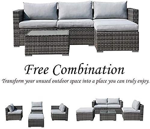 Patiorama 5 Piece Outdoor Patio Furniture Set, Sectional Conversation All-Weather Grey PE Wicker w/Light Cushions, Backyard Porch Garden Poolside Balcony Set