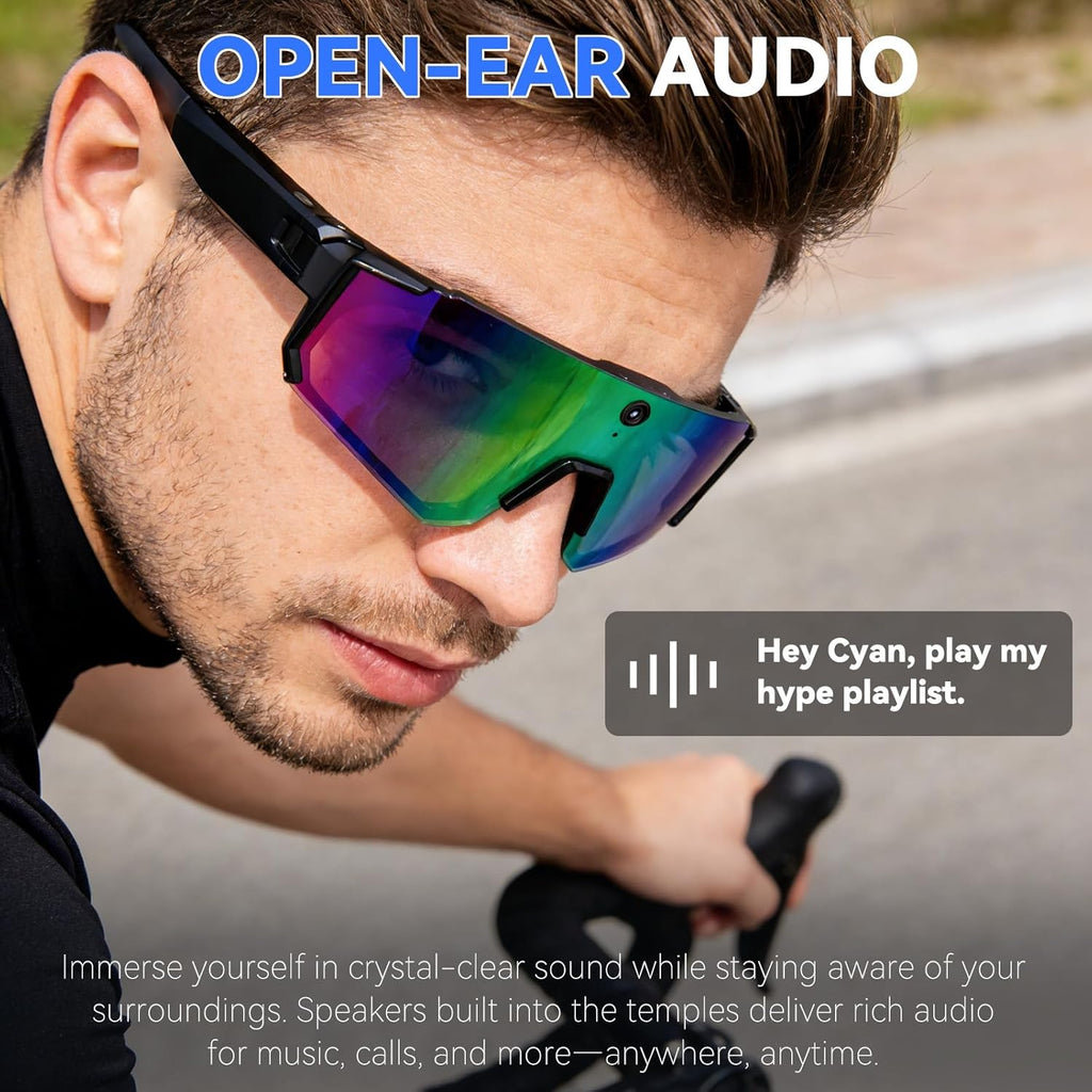 AI Smart Glasses with 32MP Camera, Video Recording Glasses with Voice Control, Built-in Microphone, AI Voice Assistant, UV Protection, for Cycling & Hiking