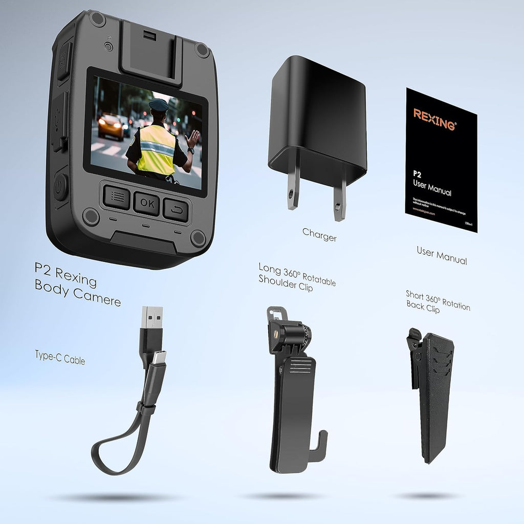 RexingUSA P2 FHD Body Camera - 1080P FHD Body Cam with Infrared Night Vision, Lightweight Wearable Camera, Video Surveillance, 8X Digital Zoom, 170 Degree Lens