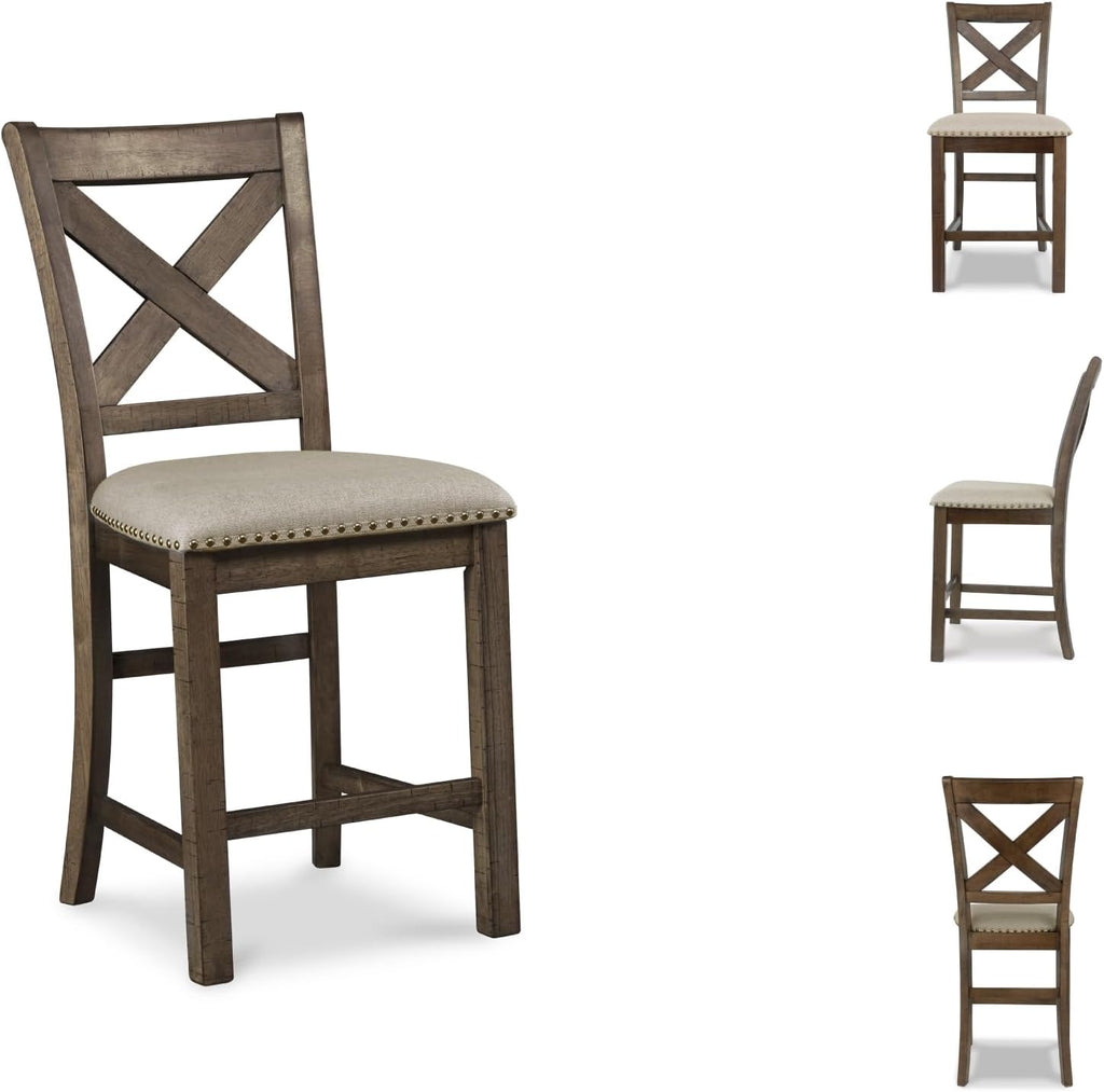 Signature Design by Ashley Moriville Rustic Farmhouse 24.5" Upholstered Barstool, 2 Count, Beige & Brown