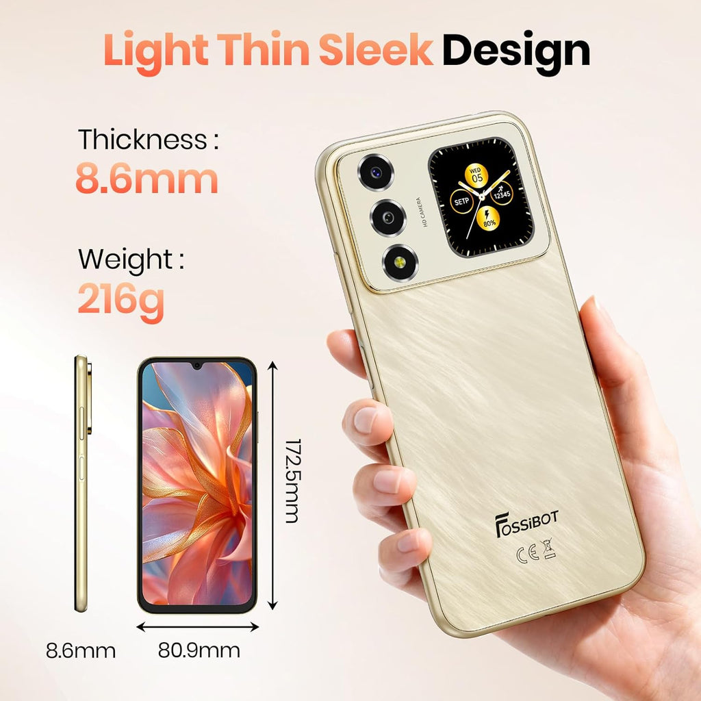 FOSSIBOT S7 Android 16 CellPhones, 16GB+128GB+2TB Unlocked Phone, 6.9" FHD Display 120Hz Dual-Screen Smartphones, 5000mAh Battery 4G Dual Sim Mobile Phone, Gemini Al/GPS/Face ID (2026 Gold)