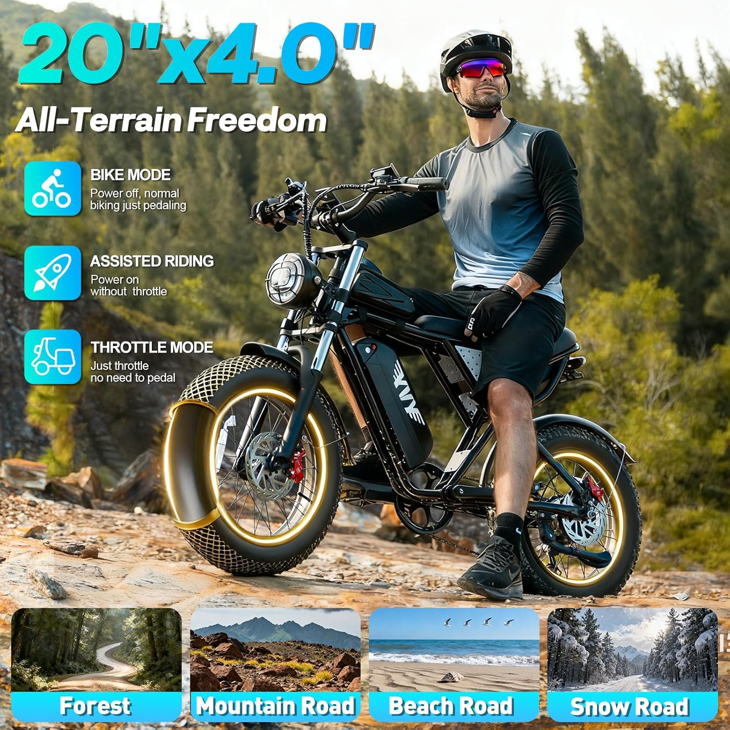 YVY 1500W Peak Electric Bike for Adults, 35MPH Top Speed 48V 20Ah Battery eBike, UL2849 Certified Mountain e-Bike for Hill Climbing, 20" Fat Tire All-Terrain, Full Suspension