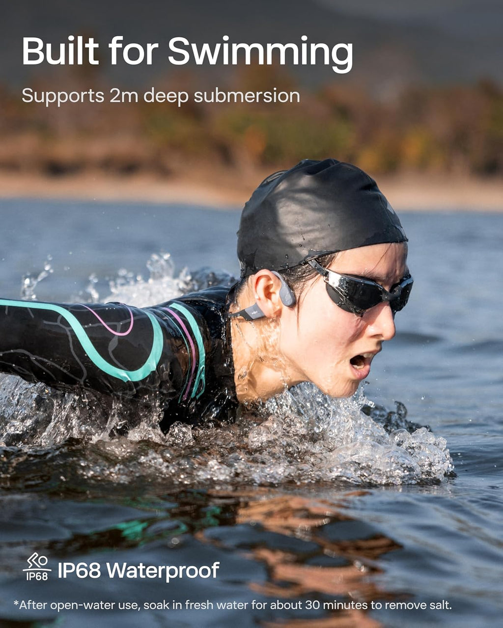 SHOKZ OpenSwim Pro - Open-Ear Bluetooth & MP3 Bone Conduction Sport Headphones, Swimming Headphones, IP68 Waterproof, Grey
