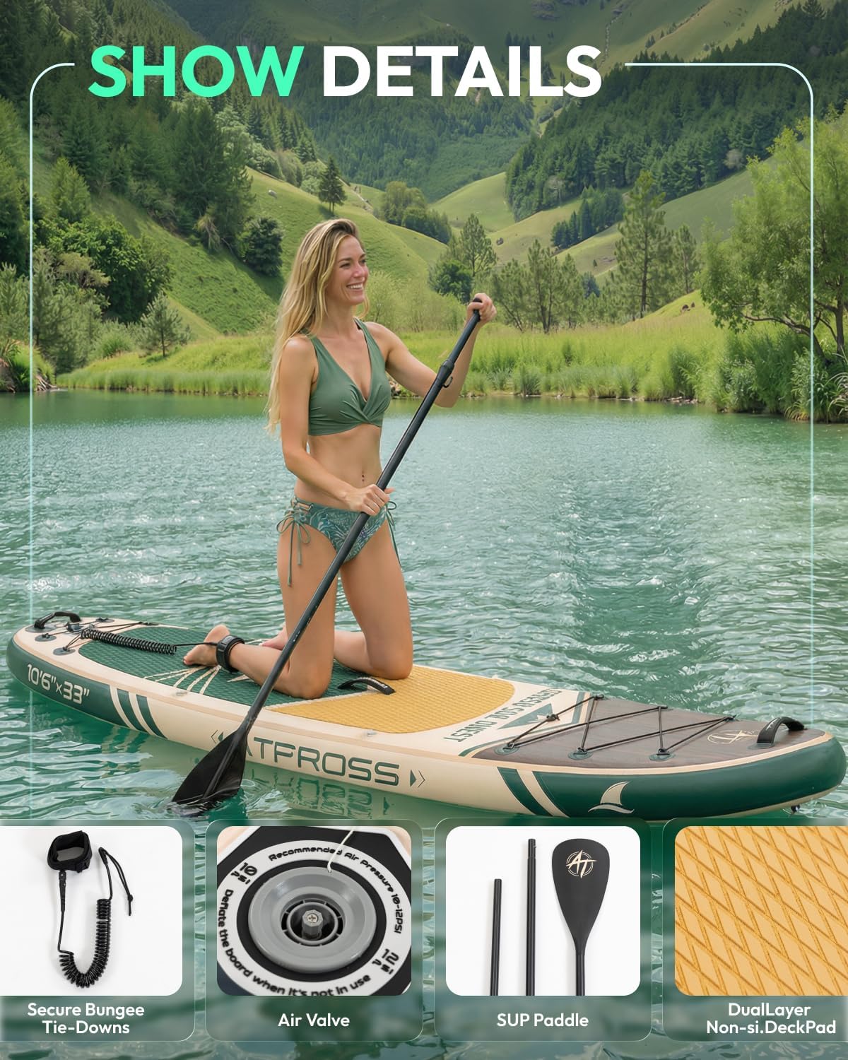 10'6''x33''Inflatable Stand Up Paddle Board, 400lbs Extra Wide Blow Up Paddle Board with Kayak Seat, Premium SUP Accessories Kit & Backpack, Non-Slip Stable Deck Boat for Yoga Fishing Surf