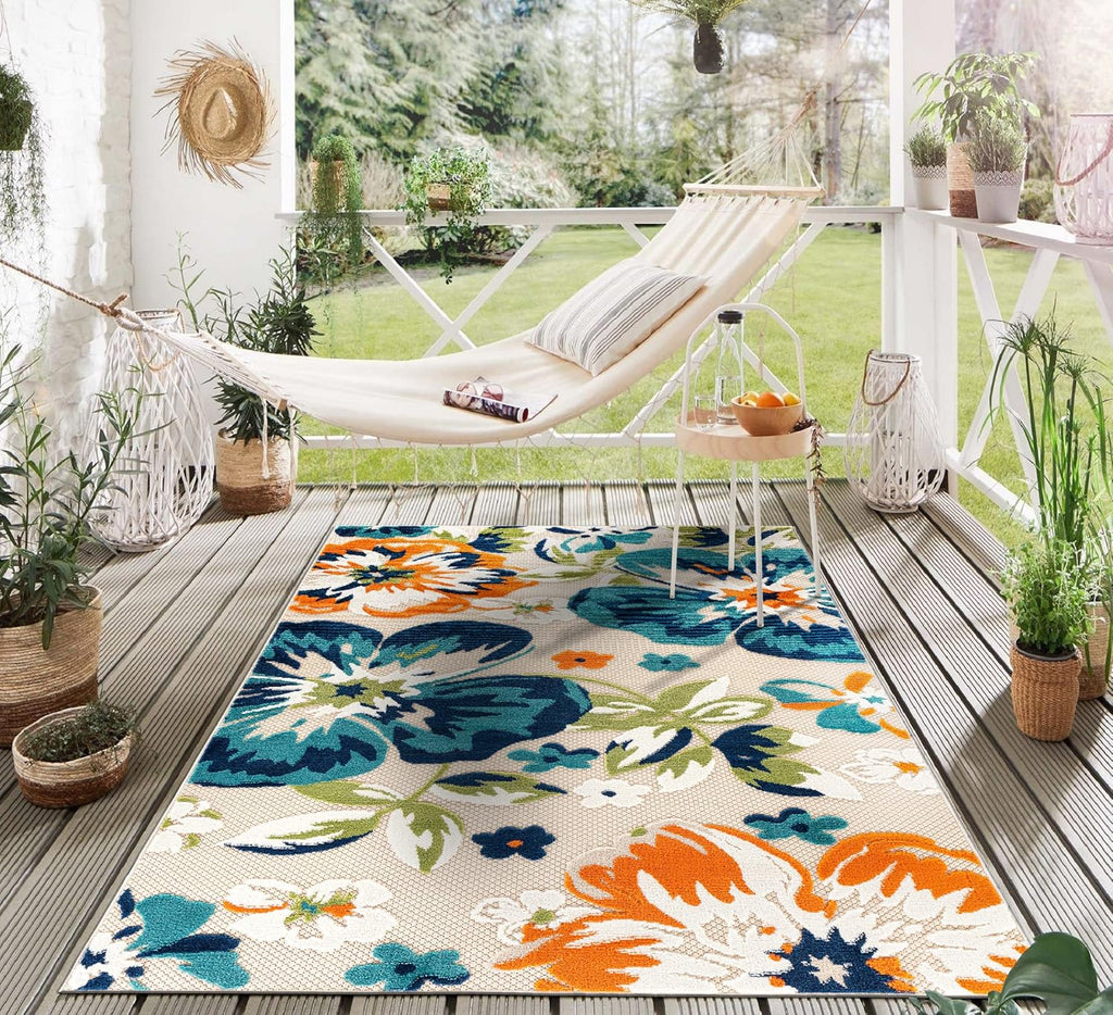 Rugshop Bergamo Contemporary Floral Indoor Outdoor Area Rug, Non-Shedding Carpet for Patio Deck Backyard or Garden Multi 7'10" x 10'