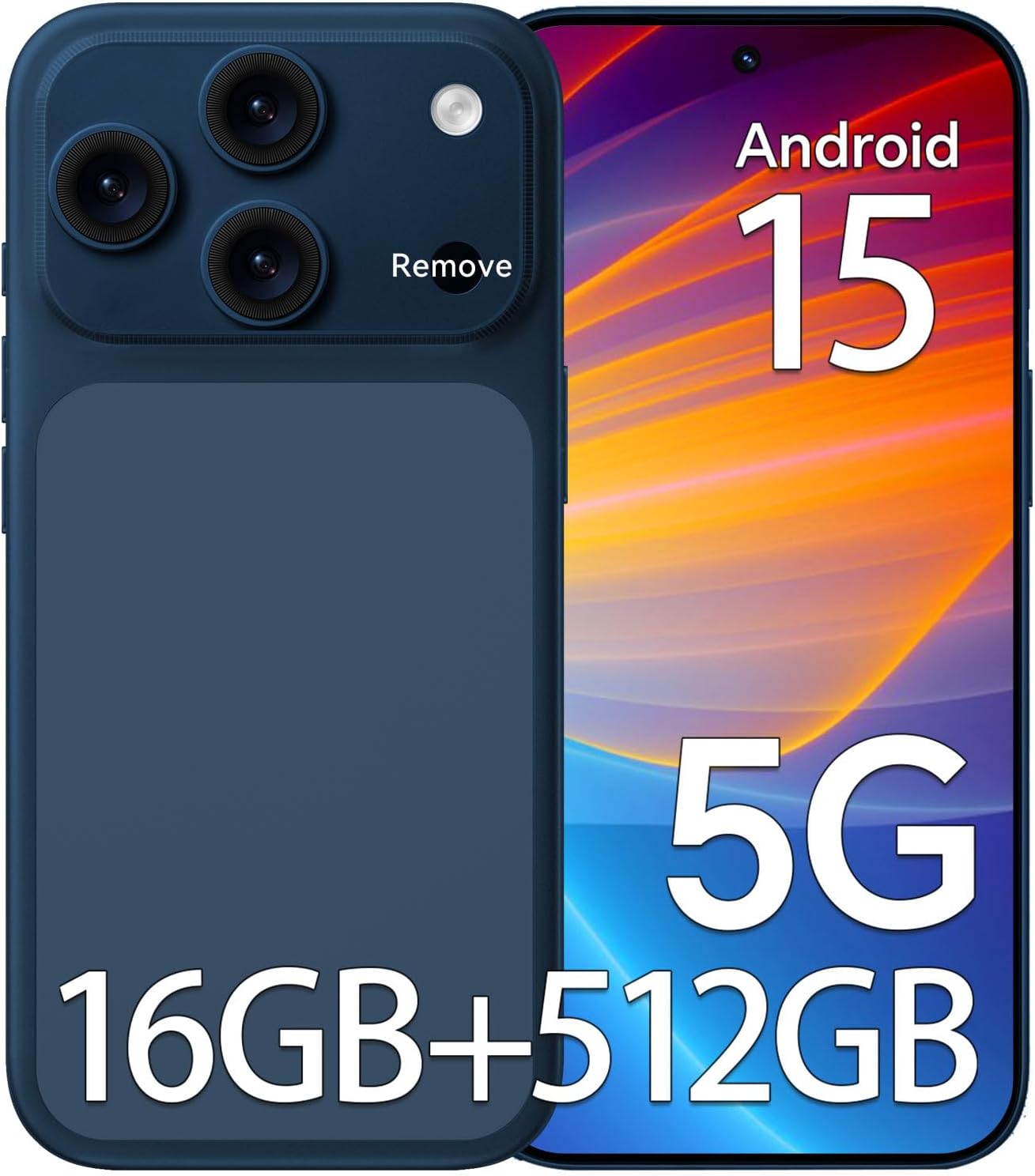 Unlocked Phones, IK17 Android 15 Smartphone, Cell Phones with 5000mAh Battery, Snapdragon 888, 16GB RAM+512GB ROM, 104MP+32MP Camera, 6.9" QHD+ 3040×1440 Screen, 5G/Dual SIM/GPS/WiFi