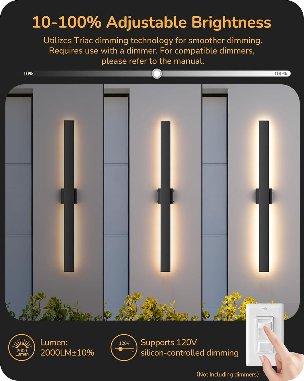 EDISHINE 2 Pack Modern Outdoor Wall Lights Dimmable, 39.3" Linear Led Exterior Wall Light, 3CCT, Iron & PC, IP65 Waterproof, Long Exterior Lighting Fixtures for Front Door, Stair, Black