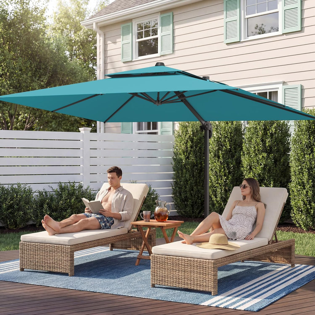 9x12 FT Patio Umbrella, Large Cantilever Rectangular Double Top Heavy Duty Offset Umbrellas with 360° Rotation, Outdoor shade for Garden Deck Pool, Turquoise