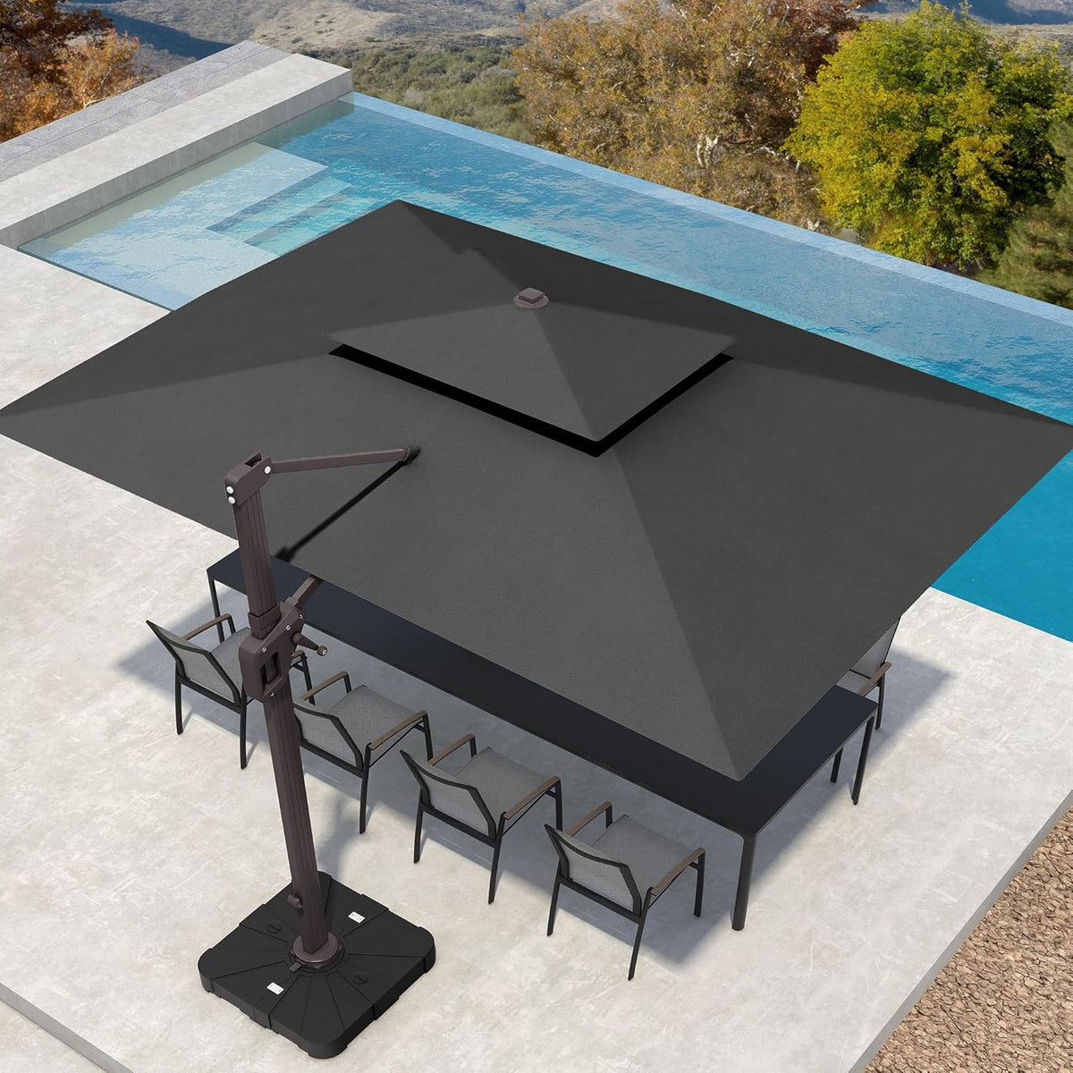 Deconk 10' X 13' Patio Umbrella with LED Lights Outdoor Cantilever Large Rectangle Offset Umbrellas Heavy Duty Aluminum Double Top with 360-degree Rotation for Pool Garden Deck, Grey