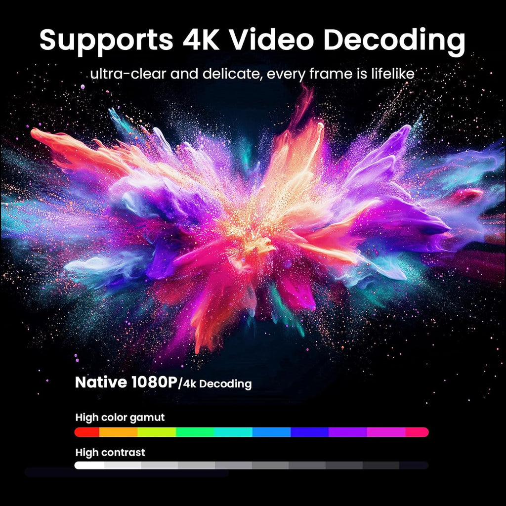 1500 ANSI Smart Projector, Portable Projector with WiFi and Bluetooth, HAPPRUN 4K Full HD Home Theater with 270° Stand, Dolby Sound, Built-in Apps,Compatible with Phone & PC, Indoor & Outdoor Use