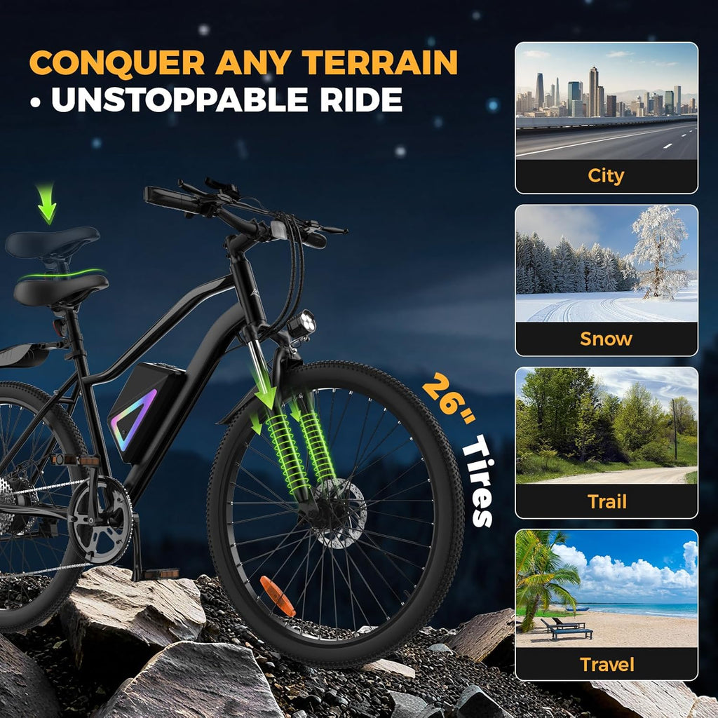 Electric Bike for Adults/Teens, 14" Foldable Commuter Ebike & 26" Electric Mountain Bike, 1500W/1000W Peak Motor Electric Bicycle for Commuting, 15/30/40 Miles Range 36V Battery