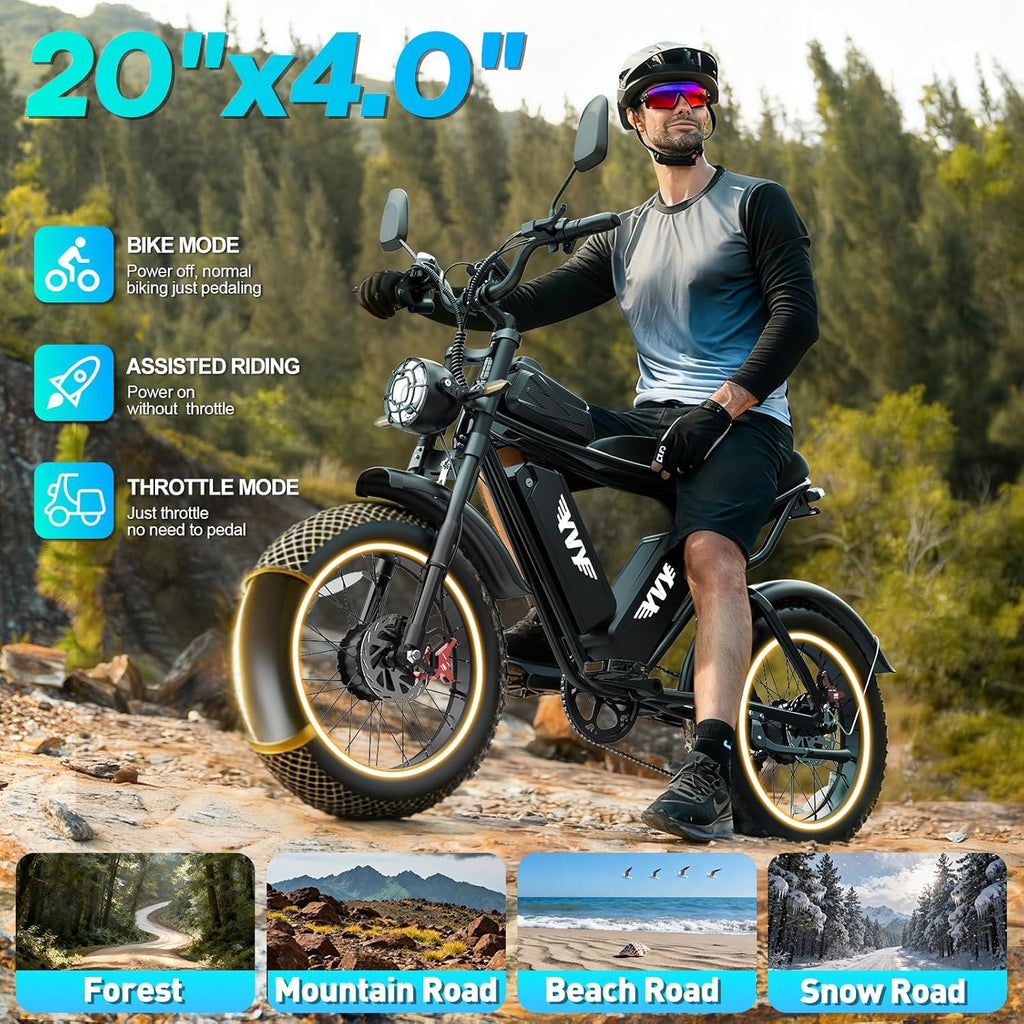 YVY 1500W Peak Electric Bike for Adults, 35MPH Top Speed 48V 20Ah Battery eBike, UL2849 Certified Mountain e-Bike for Hill Climbing, 20" Fat Tire All-Terrain, Full Suspension