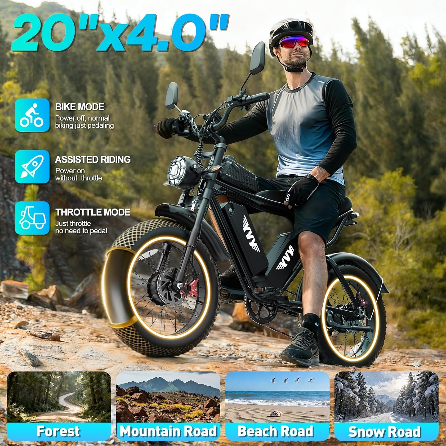 YVY 1500W Peak Electric Bike for Adults, 35MPH Top Speed 48V 20Ah Battery eBike, UL2849 Certified Mountain e-Bike for Hill Climbing, 20" Fat Tire All-Terrain, Full Suspension