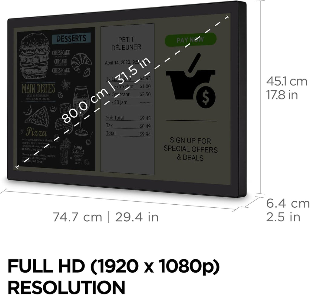 ViewSonic TD3207 32" 1080p 10-Point Multi Touch Screen Monitor with HDMI, USB Type B, and DisplayPort Inputs (Renewed)
