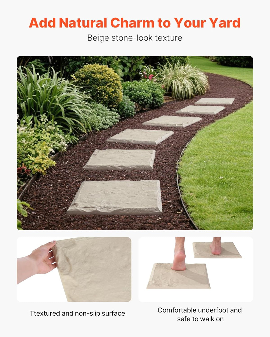 VEVOR Garden Stepping Stones, 16Pcs 15.5 x 15.5 in, Decorative Stepping Stones with Stakes, Weather-Resistant Plastic Pathway Pavers, Smooth Surface, Outdoor Walkway for Lawn Patio Landscape, Beige