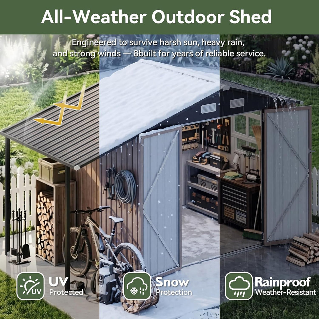 Aoxun 6x10 FT Outdoor Storage Shed Metal Lean to Sheds with Gazebo,Open Firewood Storage,Garden Shed with Lockable Doors,Sloped Roof,Windows, 2 in 1 Large Tool Shed for Patio, Backyard, Lawn