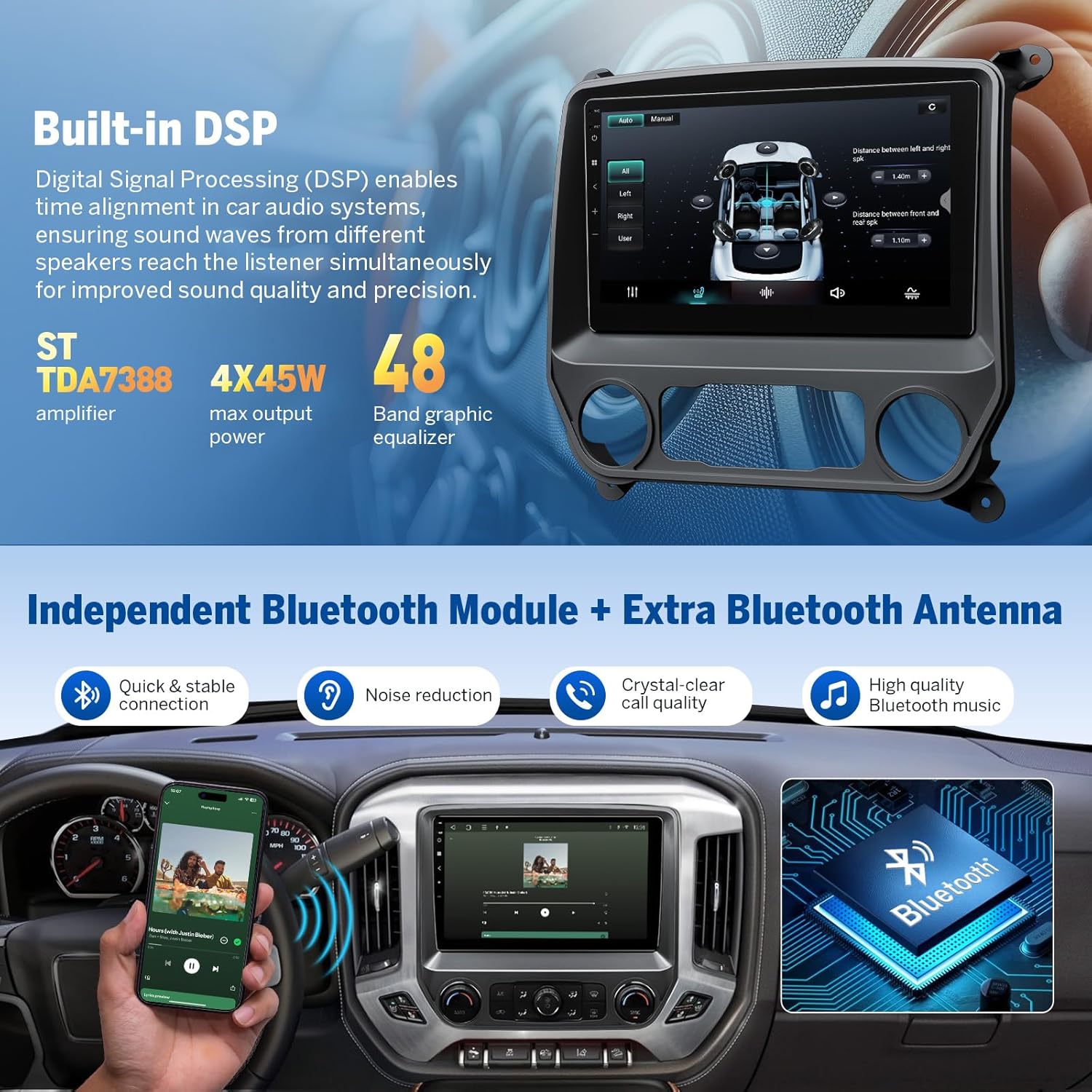 Eonon 10.1 Inch Car Stereo for Chevy Chevrolet Silverado/GMC Sierra 2014-2018, 2015 Silverado Radio CarPlay & Android Auto Head Unit, Android 14 Car Radio with Bluetooth 5.4, SWC, 4+64GB - GMSX7A