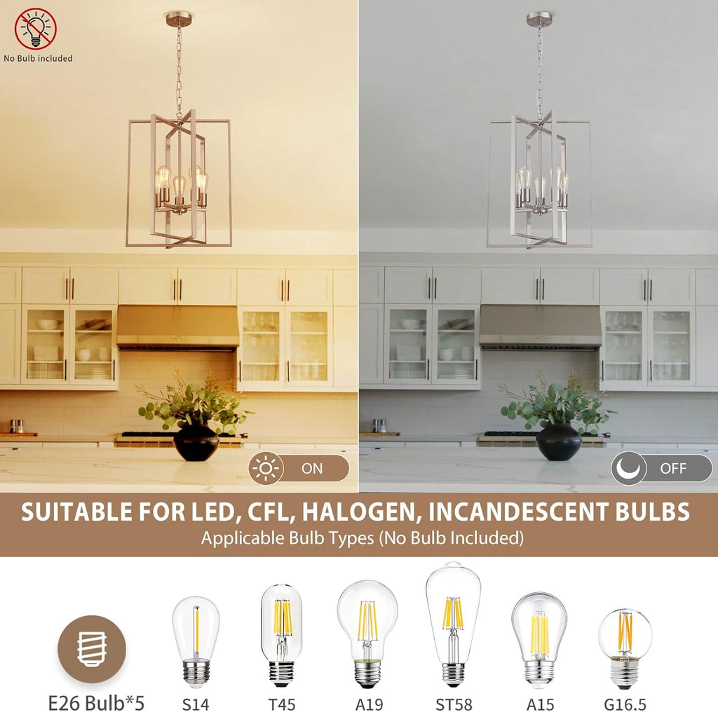 Brushed Nickel Chandelier 5-Light, Dining Room Light Fixture Geometric Metal Modern Pendant Lighting for Kitchen Island Living Room Entryway Bedroom, 18 Inch Hanging Ceiling Lamp