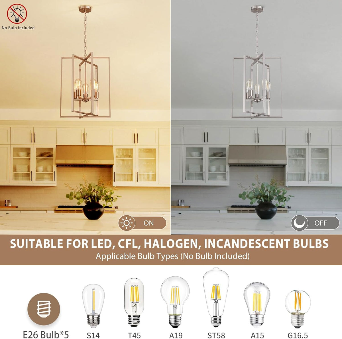 Brushed Nickel Chandelier 5-Light, Dining Room Light Fixture Geometric Metal Modern Pendant Lighting for Kitchen Island Living Room Entryway Bedroom, 18 Inch Hanging Ceiling Lamp