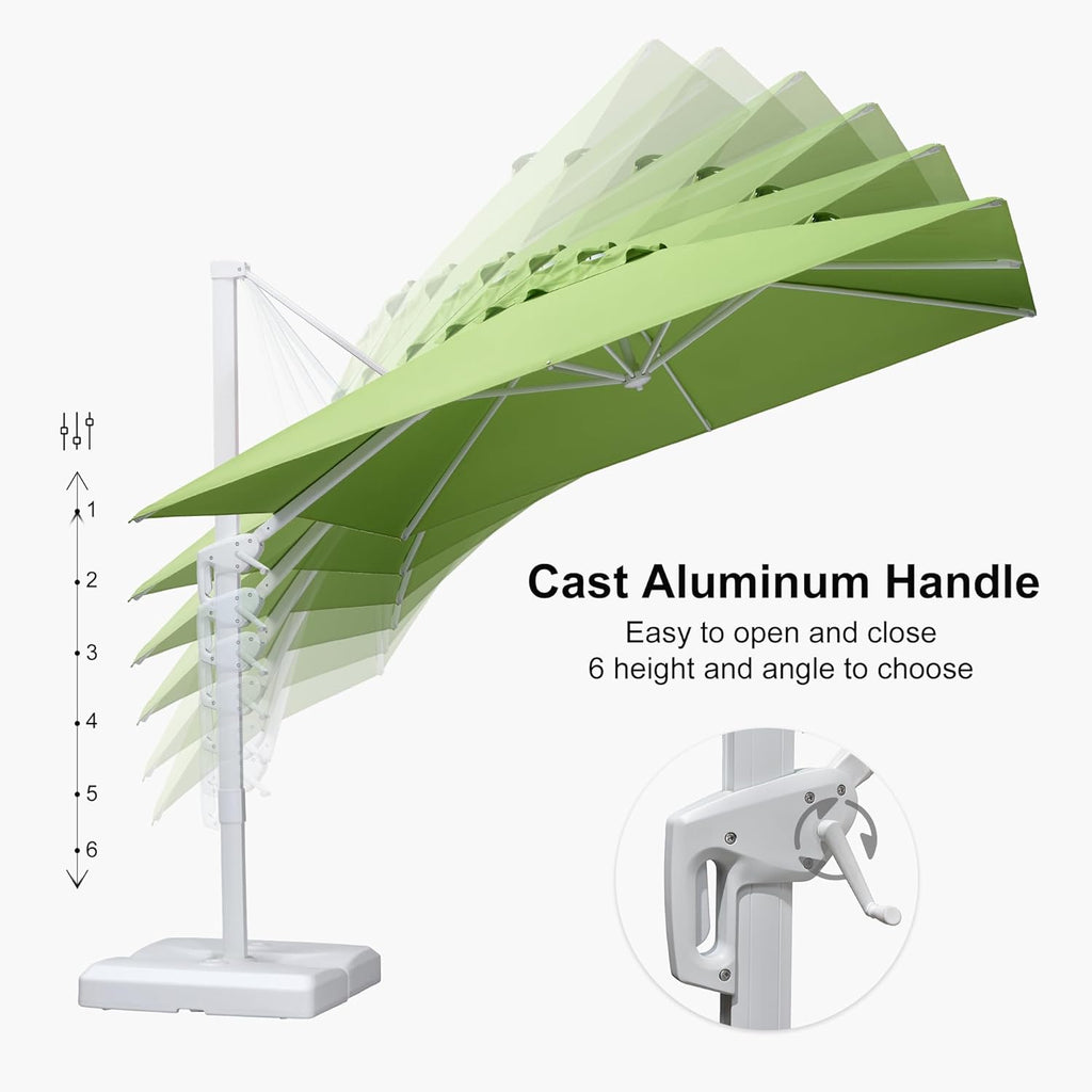 PURPLE LEAF 9 FT Patio Umbrella With Base White Cantilever Umbrella Square Outdoor Offset Umbrella Windproof with 360° Rotation for Garden Deck Pool, Macaw Green