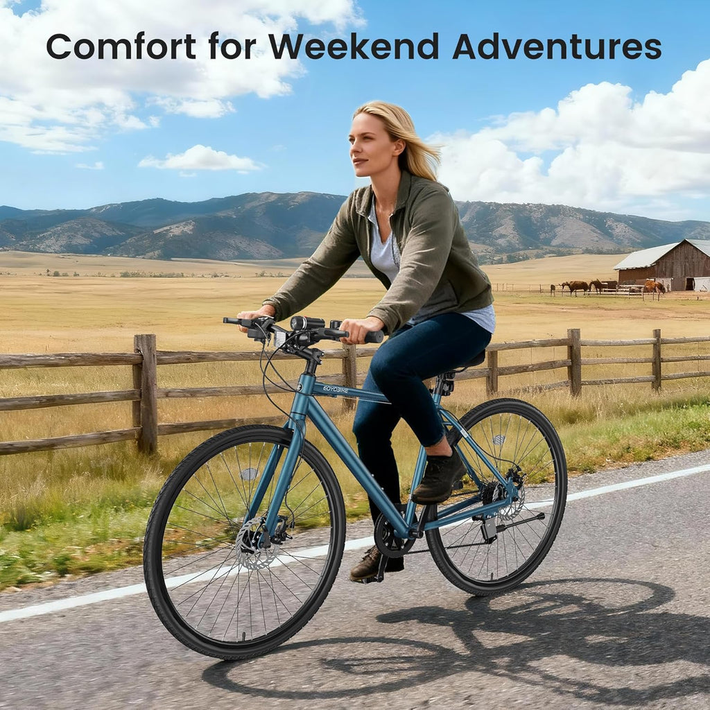 MOONCOOL Hybrid Bike for Men, 700C Aluminum 29LB Ultra-Light 8 Speed Commuter Bike, 350lb Loading, 29" Urban Bicycle, Dual Disc Brakes, for Tall Men&Women, 85% Pre-Assembled