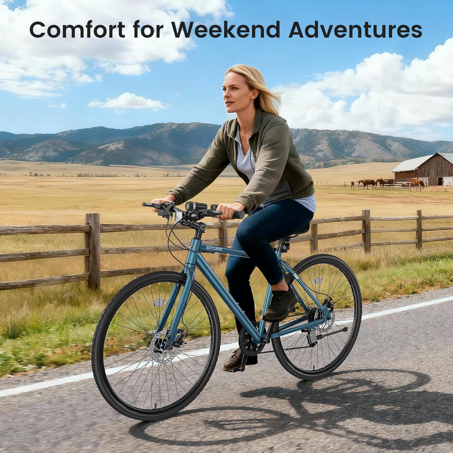 MOONCOOL Hybrid Bike for Men, 700C Aluminum 29LB Ultra-Light 8 Speed Commuter Bike, 350lb Loading, 29" Urban Bicycle, Dual Disc Brakes, for Tall Men&Women, 85% Pre-Assembled