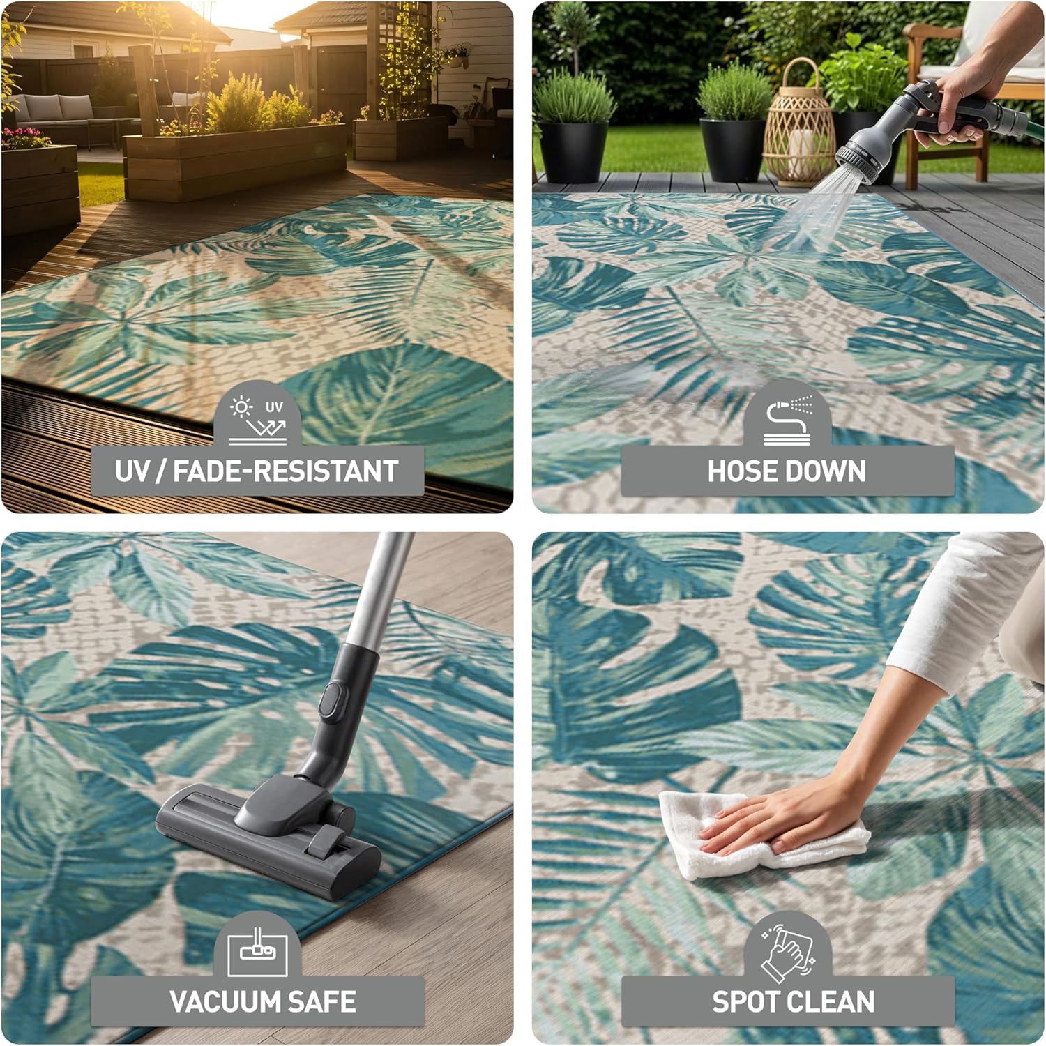 Rugshop Blue Contemporary Tropical Floral Indoor/Outdoor Area Rug — Weather Resistant for Living Room, Dining Room and Office, 6'6" x 9'