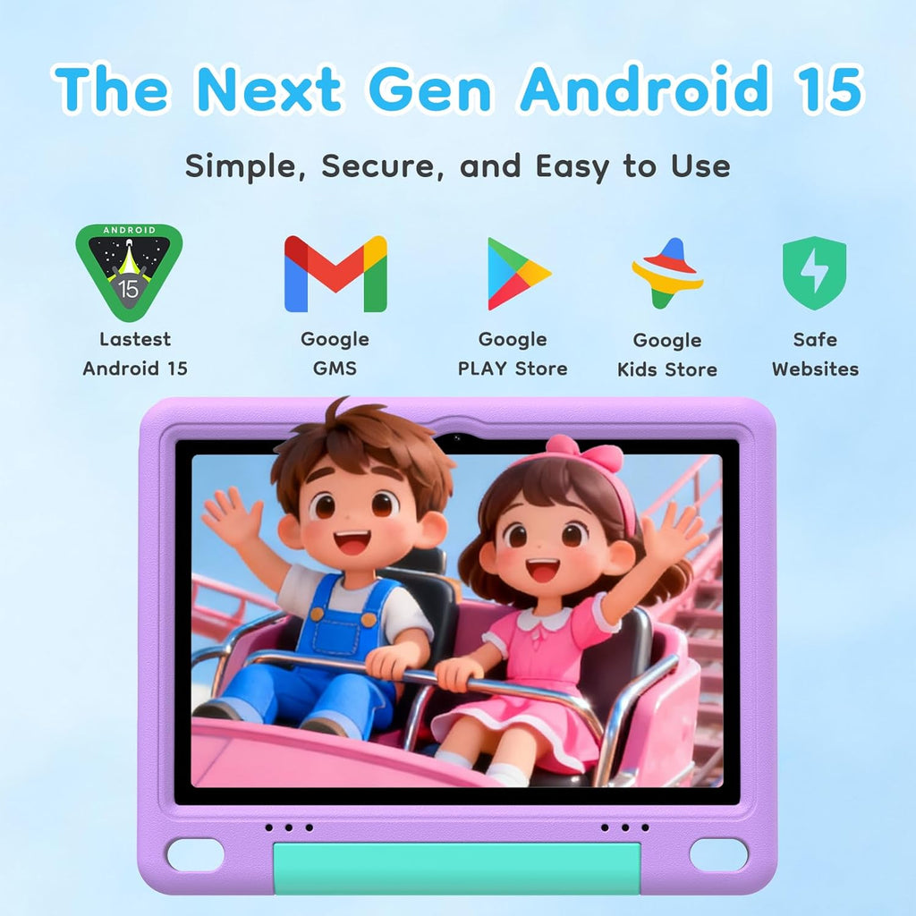 10 inch Kids Tablet, Android Tablet for Kids, 24GB RAM 64GB ROM, 1TB Expandable, with EVA Case, Parental Control, 6600mAh Battery, Dual Camera, BT5.4, WiFi 6, Gift (Purple)