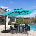 10x10 FT Cantilever Patio Umbrella Double Top Outdoor Square Large Heavy Duty Aluminum Offset Umbrellas with 7 Level Tilt 360-degree Rotation for Pool Garden Deck, Turquoise