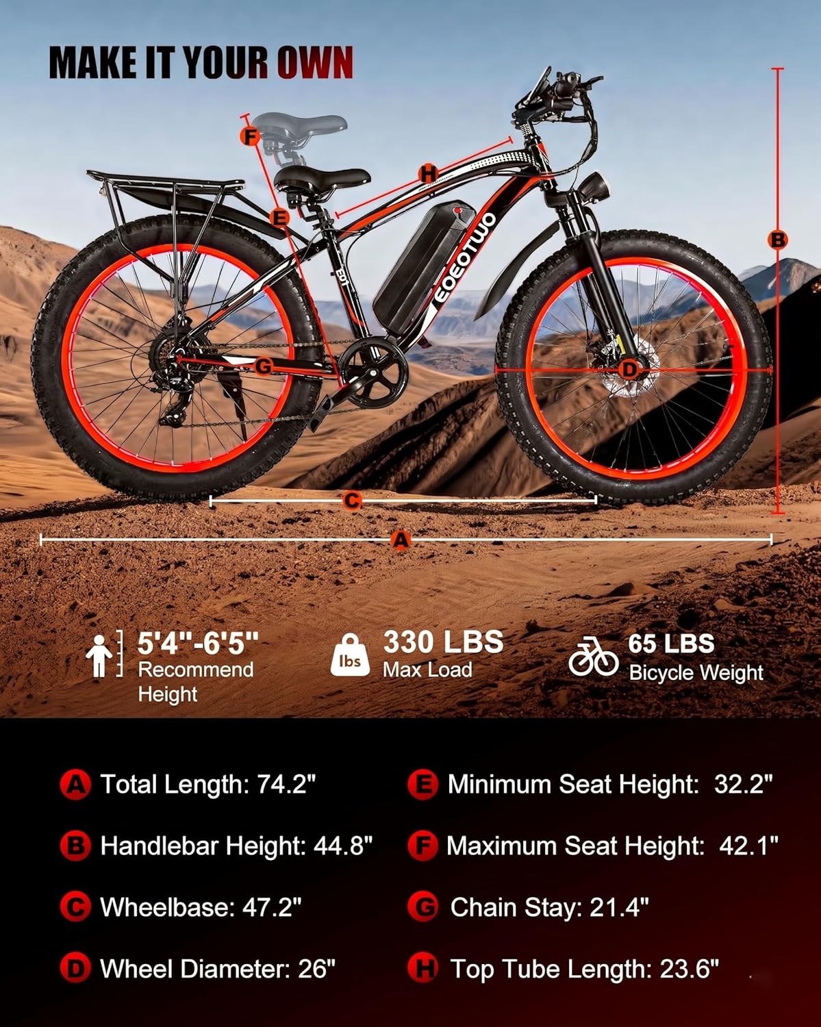 Electric Bike for Adults,1500W Peak Motor E Bikes, 26" Fat Tire Electric Bicycle, 20 MPH 60 Miles Electric Mountain Bike, Removable Battery, Dual Brake, 7 Speed