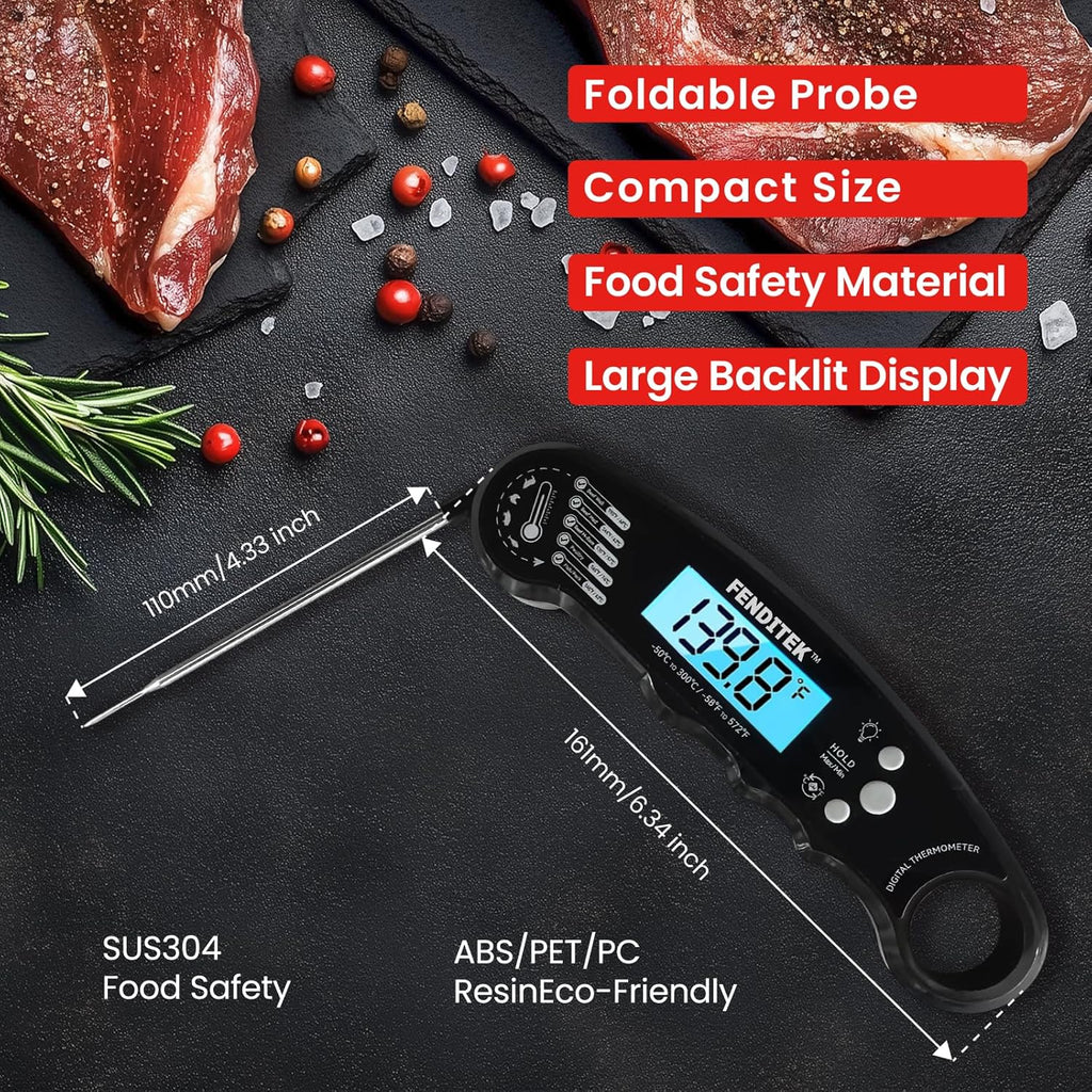 Digital Meat Thermometer, Waterproof Instant Read Cooking Thermometer with LCD Backlight, Magnetic Back for Kitchen, Baking, Sous Vide, Outdoor Grilling,Candy