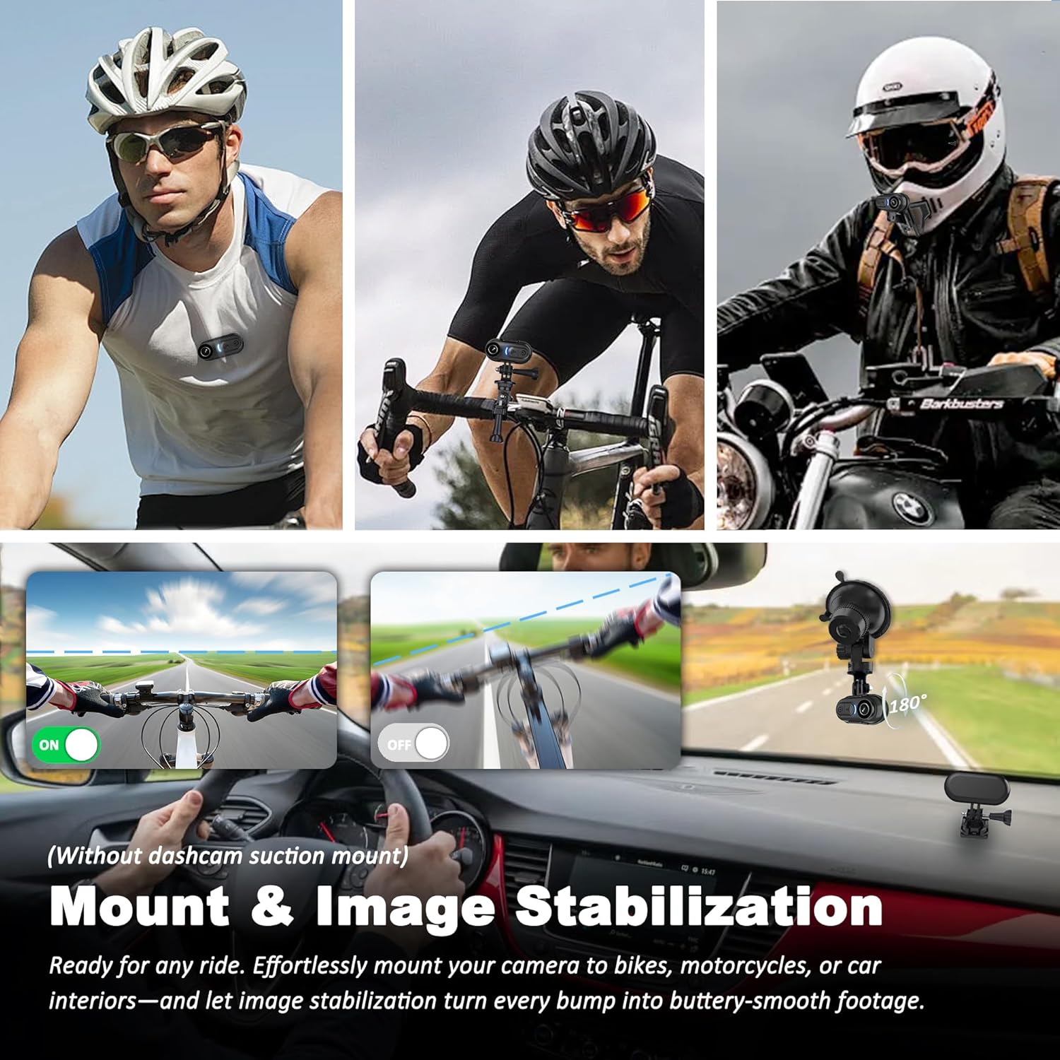 4K Wearable POV Action Camera, IPX7 Waterproof Mini Body Camera with 6-Axis Image Stabilization, Hands-Free Thumb Camera for Cycling Vlog Travel Outdoor Sports