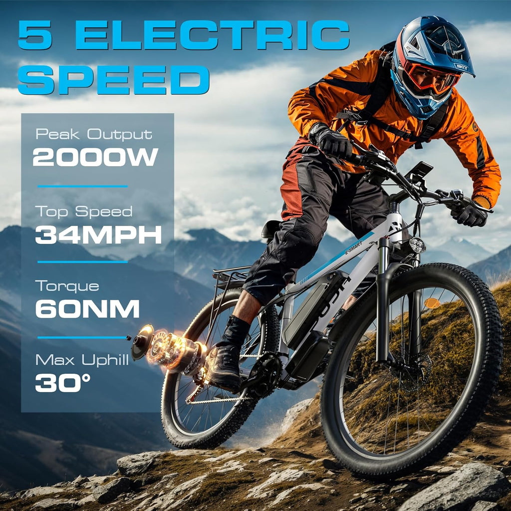 2000W Electric Bike for Men Women 48V 840Wh Battery, 29'' Fast Ebike,Max 34 Mph Speed up to 80 Miles, Front Suspension Class 3, Snow Off Road Commuter Mountain E-Bike for Adults