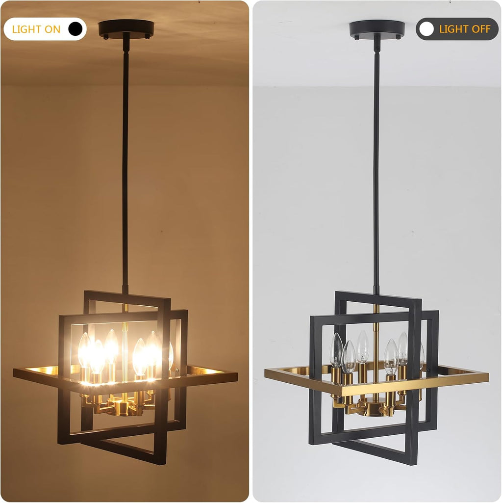 Small Black and Gold Chandelier- 6 Lights Geometric Pendant Light Fixture, Modern Industrial Chandeliers Hanging Lights for Entryway Dining Room Living Room Kitchen Island Hallway Foyer