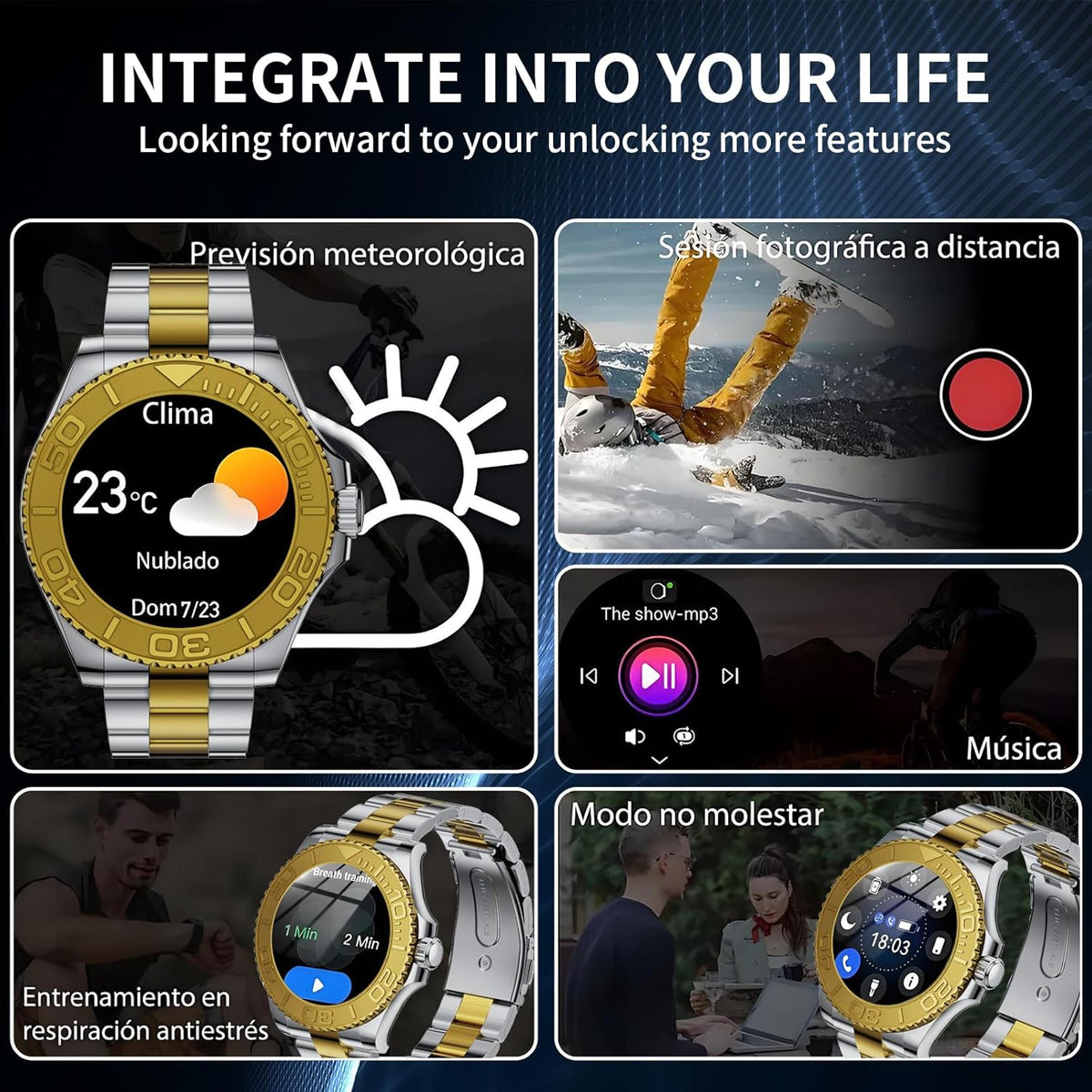 J-CD Smart Watch for Men, 1.32 inch HD Screen, Support Make&Receive Call/Sleep Tracker/Sports Mode, Fitness Tracker Watch, Stainless Steel Band, Waterproof (Gold)