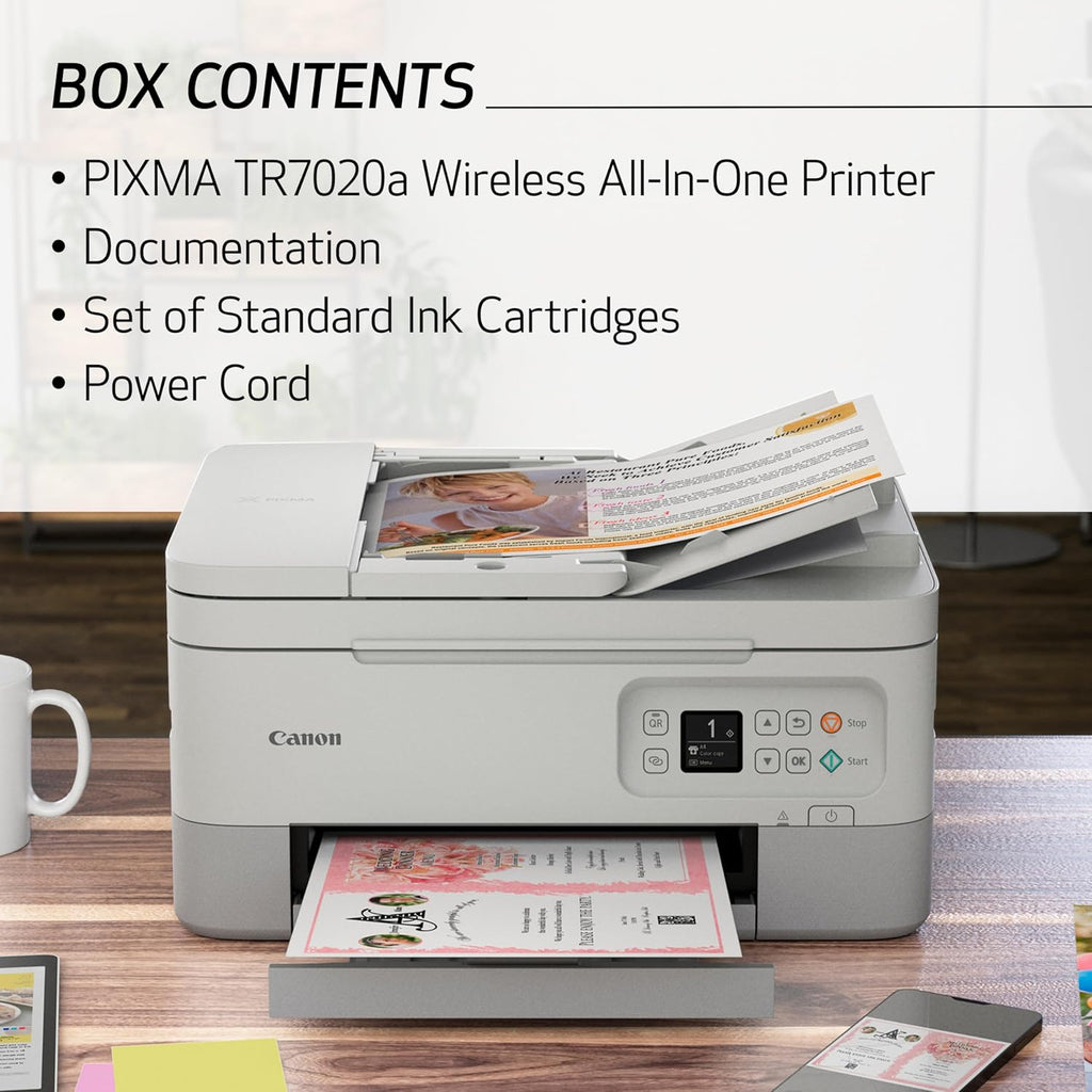 Canon PIXMA TR7020a All-in-One Wireless Color Inkjet Printer, with Duplex Printing, Mobile Printing, and Auto Document Feeder, White