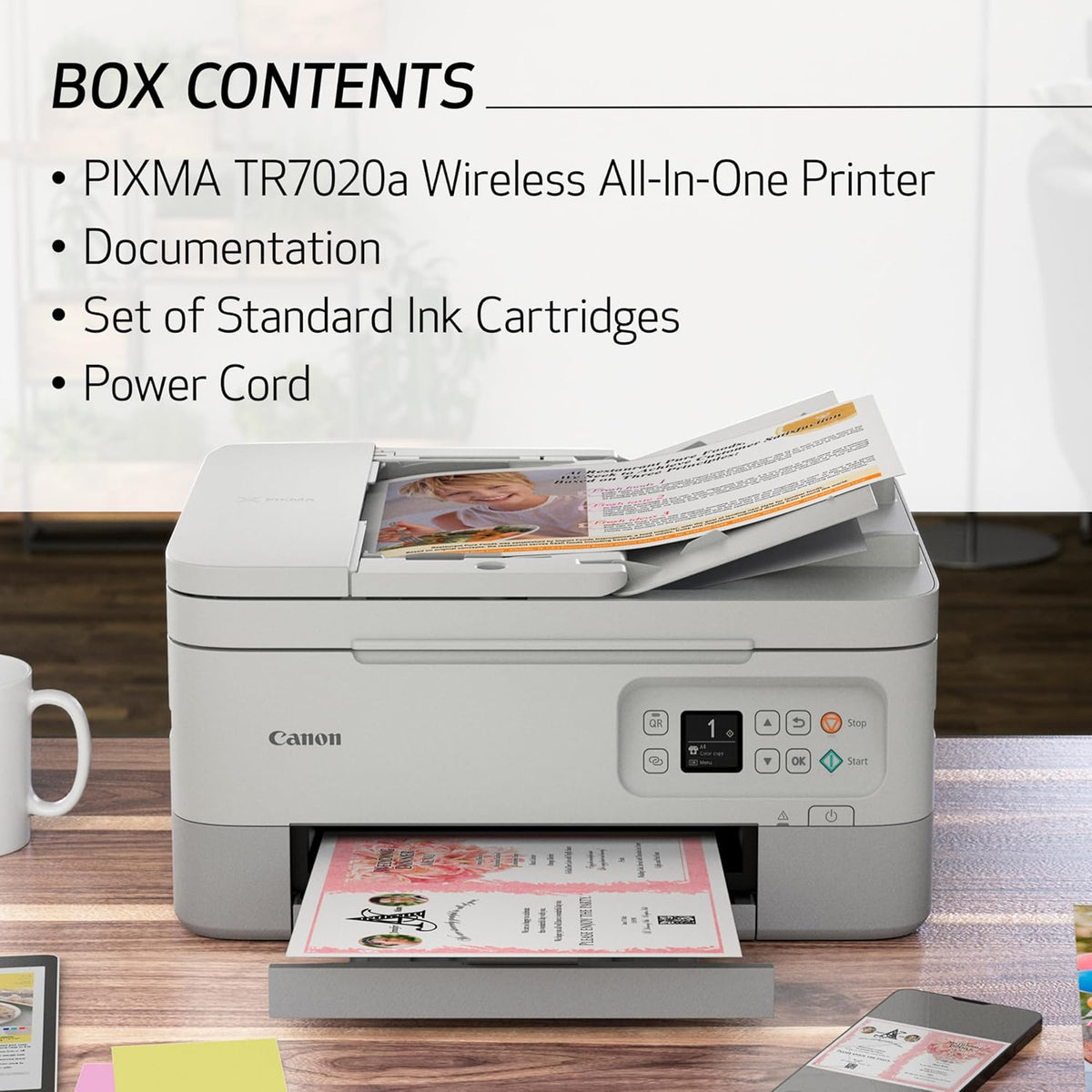 Canon PIXMA TR7020a All-in-One Wireless Color Inkjet Printer, with Duplex Printing, Mobile Printing, and Auto Document Feeder, White