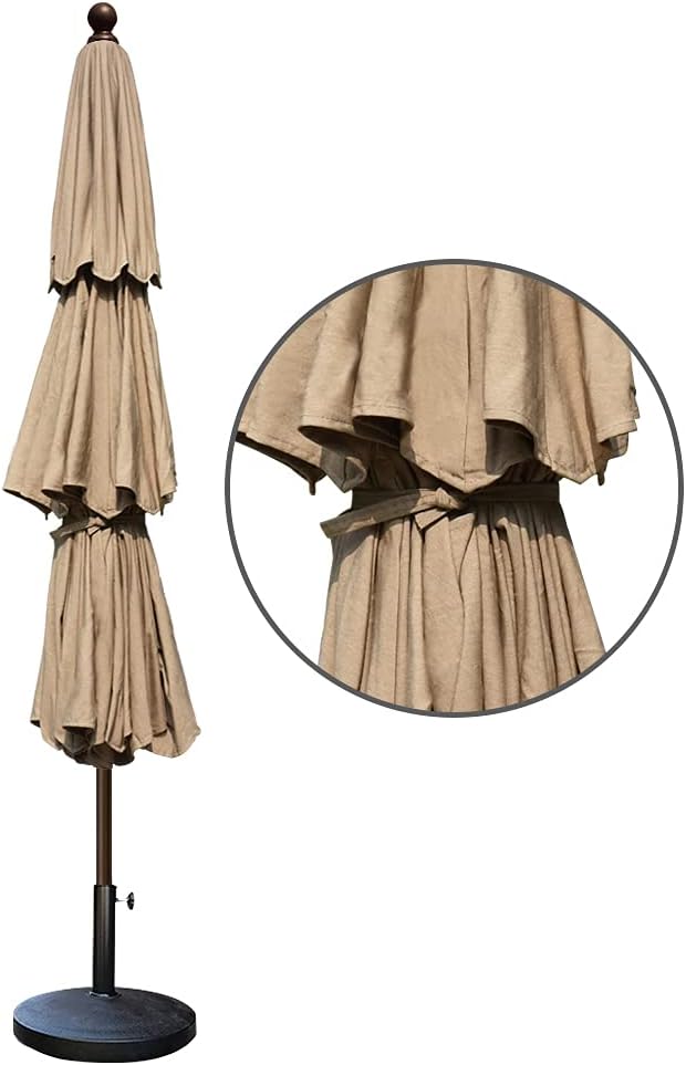 EliteShade USA 10-Year-Non-Fading 9ft 3-Tier Market Patio Umbrella, Commercial Grade Outdoor Table Umbrella with Crank Open, Windproof & UPF 50+ UV Protection, Heavy Duty Ventilation for Garden, Deck, Pool, Backyard, Beach & Bistro, Heather Beige