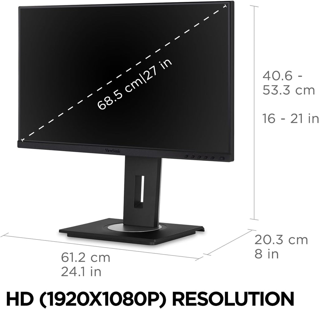 ViewSonic VG275 27 Inch IPS 1080p Monitor Designed for Surface w/Advanced Ergonomics, 60W USB C, HDMI, DP (Renewed)
